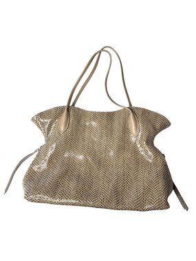 Sorial Large Beige Snake Print Tote Bag With Zippered Pockets & Double Handles